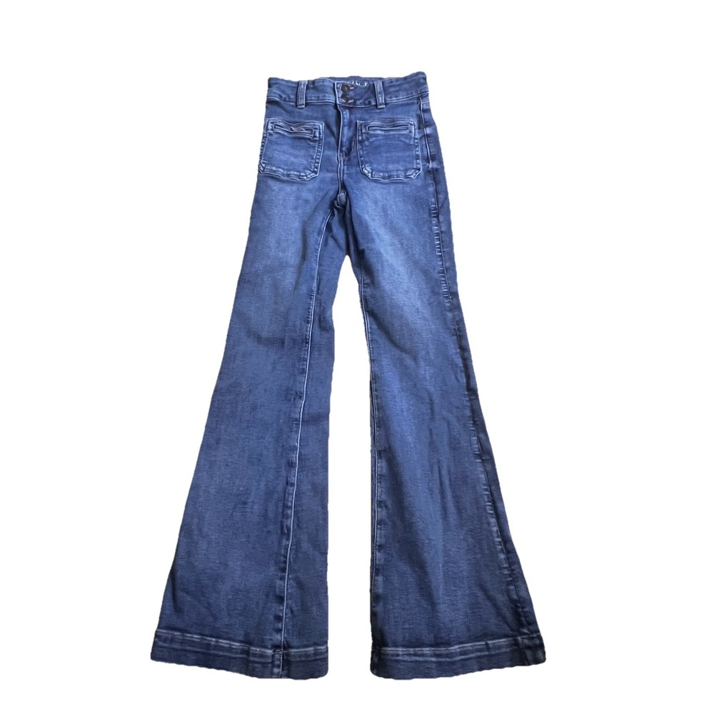 American Eagle Jeans Womens Size 00 Blue Stretch Super High Rise Flare Pant‎